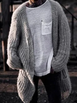 Cardigan Long Pour Hommes Pulls Décontracté Manches Longues Noir Café Marron