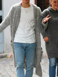 Cardigan Longue Pour Homme Pulls Chic Manches Longues Gris Confortable