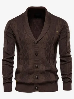 Cardigan Pour Hommes Pulls Confortables Manches Longues Café Marron Kaki Veste