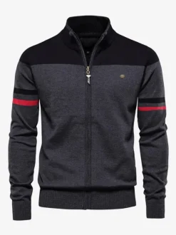 Cardigan Pour Hommes Pulls Rayures Confortables Manches Longues Noir Bleu Veste