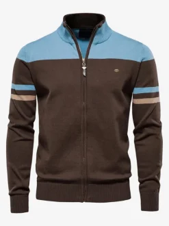 Cardigan Pour Hommes Pulls Rayures Confortables Manches Longues Noir Bleu Veste