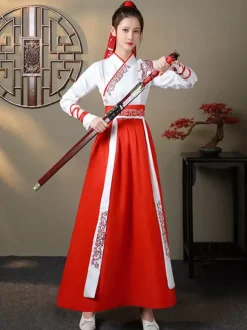 Carnaval Style Chinois HanFu Ensemble 3 Pièces Manches Longues Robe Polyester