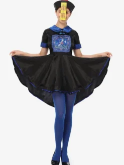 Carnaval Halloween Costumes Zombie Chinois Femme Noir Bleu Polyester Costumes de Fête