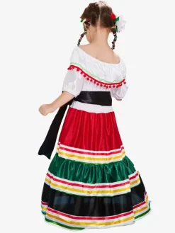 Carnaval Robe Traditionnelle Mexicaine pour Filles Robe de Danse Folklorique Halloween