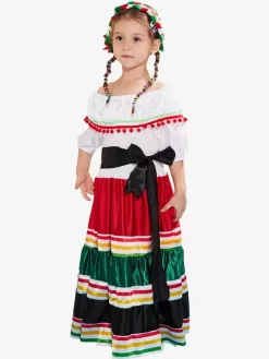 Carnaval Robe Traditionnelle Mexicaine pour Filles Robe de Danse Folklorique Halloween