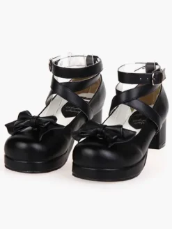 Carré de talons Noir Lolita plateforme cheville bretelles chaussures Lolita talon Chunky Déguisements Halloween