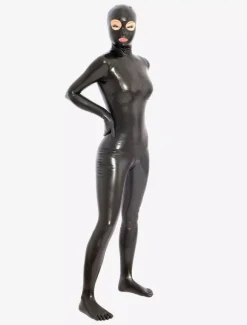 Catsuit en latex noir avec yeux et bouche ouvets Déguisements Halloween