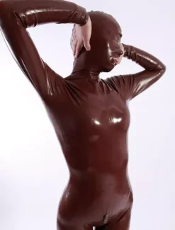 Catsuit latex femme  bouche ouverte couleur café  moulant Déguisements Halloween