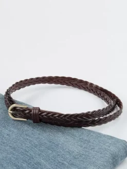 Ceinture élégante en cuir avec boucle en métal ceintures polyvalentes de couleur unie pour femmes