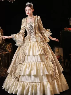 Champagne Rétro Costumes Robe Pour Femme Style Vintage Européen Marie Antoinette Costume Robe De Bal Robe De Soirée Médiévale