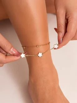 Chaîne de cheville à fleurs délicates chic et romantique pour la plage 2 pièces