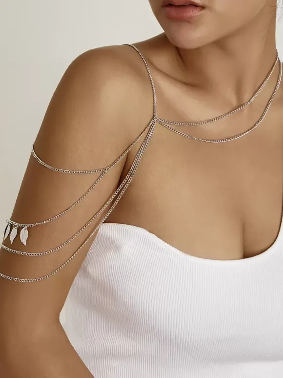 Chaîne de corps avec pendentif en plumes superposées chaîne d'épaule d'été sexy