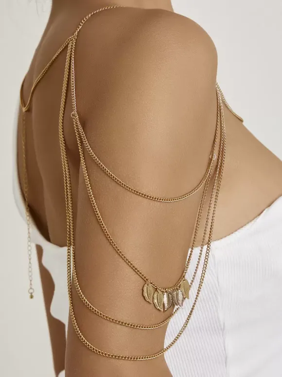 Chaîne de corps avec pendentif en plumes superposées chaîne d'épaule d'été sexy