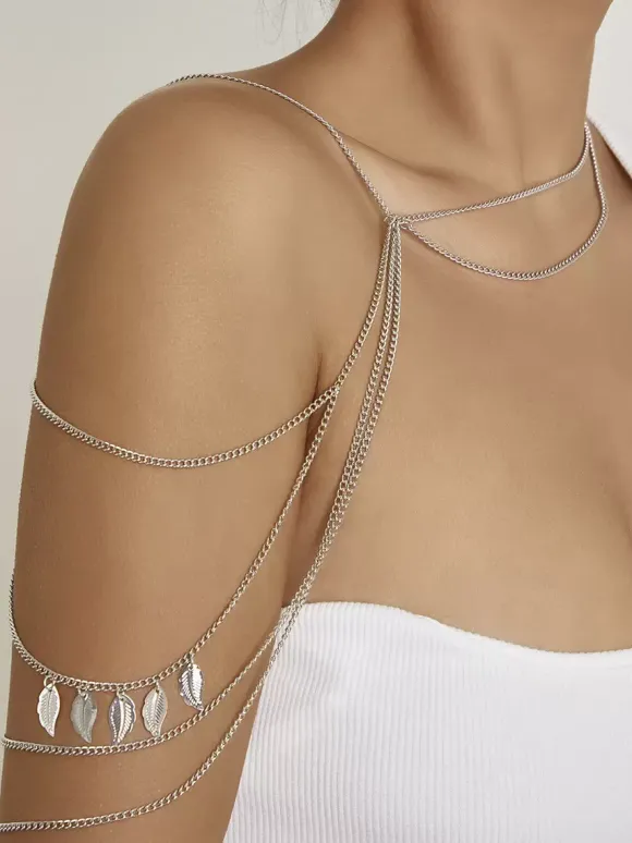 Chaîne de corps avec pendentif en plumes superposées chaîne d'épaule d'été sexy