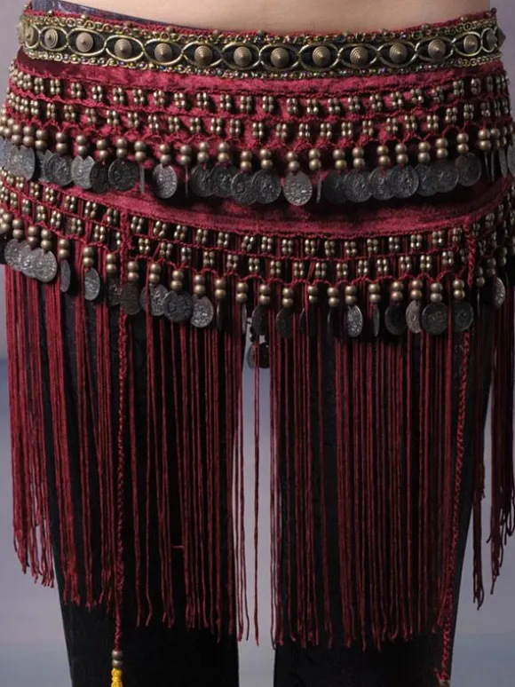 Chaîne de taille de danse du ventre pour adulte frange rouge accessoire d'halloween en Polyester Costume de spectacle Sexy pour femmes