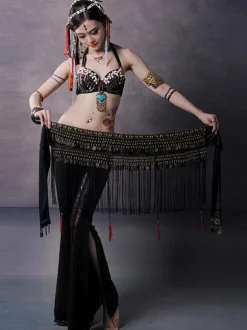 Chaîne de taille de danse du ventre pour adulte frange rouge accessoire d'halloween en Polyester Costume de spectacle Sexy pour femmes