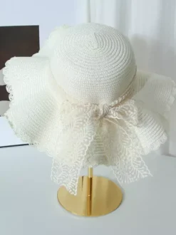 Chapeau de paille à larges bords avec n艙ud en dentelle chapeau de plage respirant pour l'été protection solaire 2026