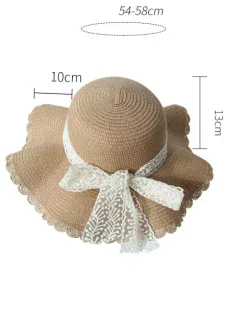 Chapeau de paille à larges bords avec n艙ud en dentelle chapeau de plage respirant pour l'été protection solaire 2026