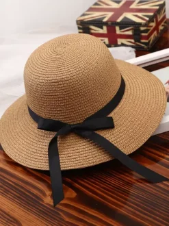 Chapeau de paille à n艙ud papillon pour femme chapeau de plage pliable pour l'été 2026