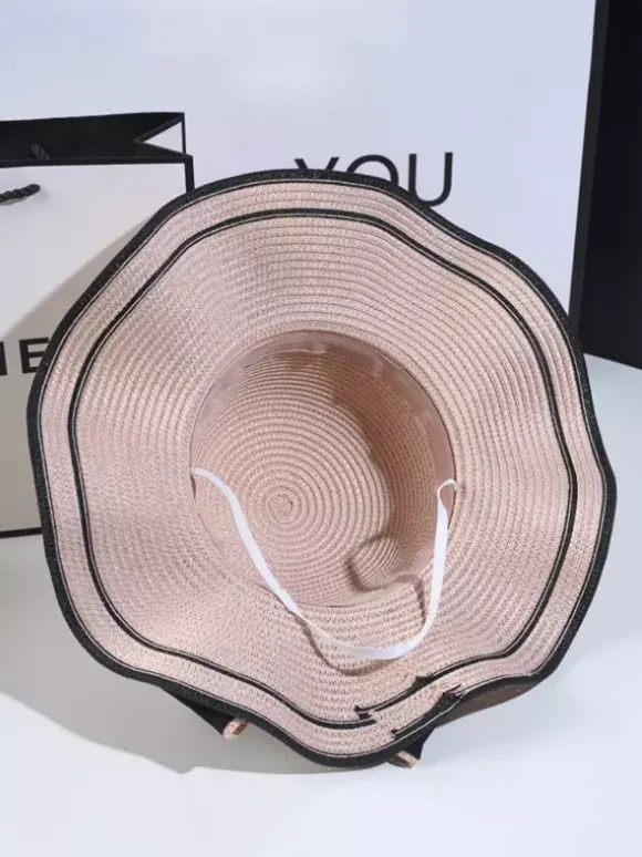 Chapeau de paille à n艙ud papillon et bord ondulé chapeau de soleil d'été pour femme 2026