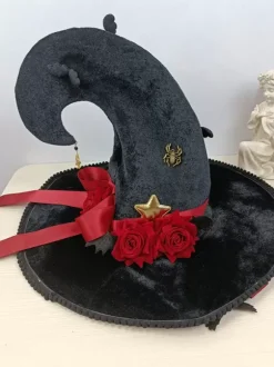 Chapeau gothique Lolita à volants et n艙uds en polyester noir Accessoires Lolita