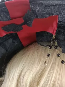 Chapeau gothique Lolita à volants et n艙uds en polyester noir Accessoires Lolita