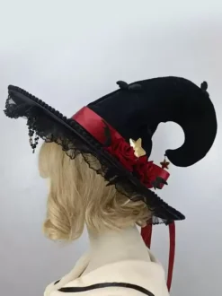Chapeau gothique Lolita à volants et n艙uds en polyester noir Accessoires Lolita