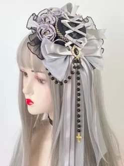 Chapeau Gothique Lolita Volants Noeuds Accessoire Polyester Noir Accessoires Lolita