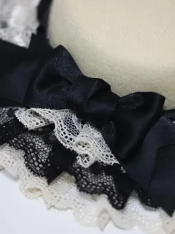 Chapeau Lolita Classique Noeuds Noirs Volants Accessoire Dentelle Accessoires Lolita