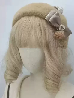 Chapeau Lolita de style ROCOCO pompons roses n艙uds accessoire bloc de couleurs polyester accessoires Lolita