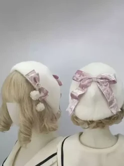 Chapeau Lolita de style ROCOCO pompons roses n艙uds accessoire bloc de couleurs polyester accessoires Lolita