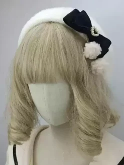 Chapeau Lolita de style ROCOCO pompons roses n艙uds accessoire bloc de couleurs polyester accessoires Lolita