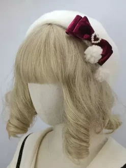 Chapeau Lolita de style ROCOCO pompons roses n艙uds accessoire bloc de couleurs polyester accessoires Lolita