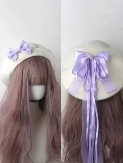 Chapeau Lolita doux bleu ciel clair n艙uds volants accessoire bloc de couleur polyester accessoires Lolita