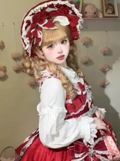 Chapeau Lolita doux Fleurs rouges N艙uds Accessoire en dentelle Accessoires Lolita en polyester
