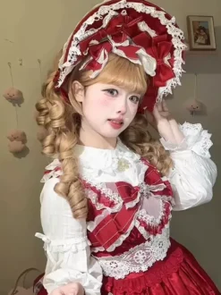 Chapeau Lolita doux Fleurs rouges N艙uds Accessoire en dentelle Accessoires Lolita en polyester