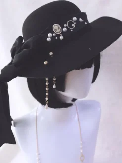 Chapeau Lolita Gothique Accessoire Chaînes Noires Accessoires Lolita en Polyester