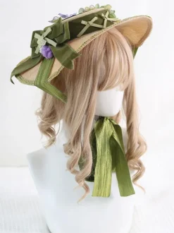 Chapeau Lolita Style Pastoral Vintage N艙uds Volants Accessoire Fleurs Lolita Coiffure