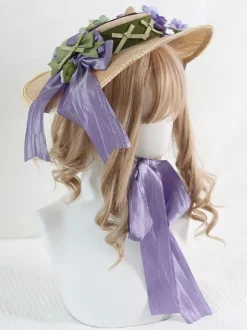Chapeau Lolita Style Pastoral Vintage N艙uds Volants Accessoire Fleurs Lolita Coiffure