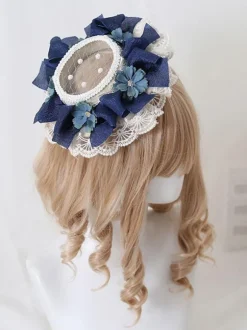 Chapeau Lolita Style Pastoral Perles Fleurs Dentelle Polyester Chapeaux Lolita Ivoire