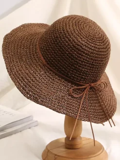 Chapeau de paille au crochet à large bord pliable pour femme (2026)
