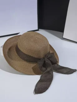 Chapeau de paille d'été avec n艙ud papillon chapeau de soleil pliable pour femme 2026