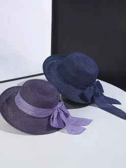 Chapeau de paille d'été avec n艙ud papillon chapeau de soleil pliable pour femme 2026
