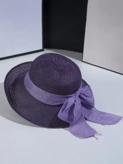 Chapeau de paille d'été avec n艙ud papillon chapeau de soleil pliable pour femme 2026