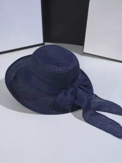 Chapeau de paille d'été avec n艙ud papillon chapeau de soleil pliable pour femme 2026