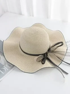 Chapeau de paille à larges bords avec n艙ud papillon protection solaire d'été chapeau de plage 2026