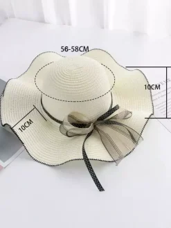Chapeau de paille à larges bords avec n艙ud papillon protection solaire d'été chapeau de plage 2026