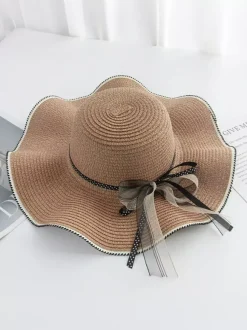 Chapeau de paille à larges bords avec n艙ud papillon protection solaire d'été chapeau de plage 2026