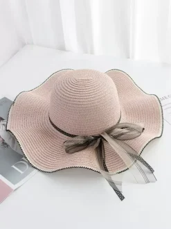 Chapeau de paille à larges bords avec n艙ud papillon protection solaire d'été chapeau de plage 2026