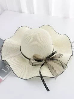 Chapeau de paille à larges bords avec n艙ud papillon protection solaire d'été chapeau de plage 2026